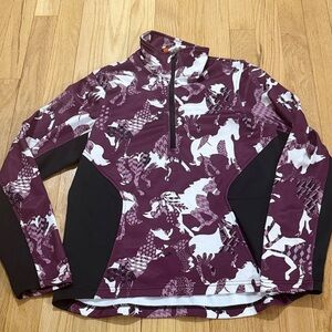 Kerrits On Course Horse Novelty Printed 1/4 Zip Fleece Tech Top Sz L